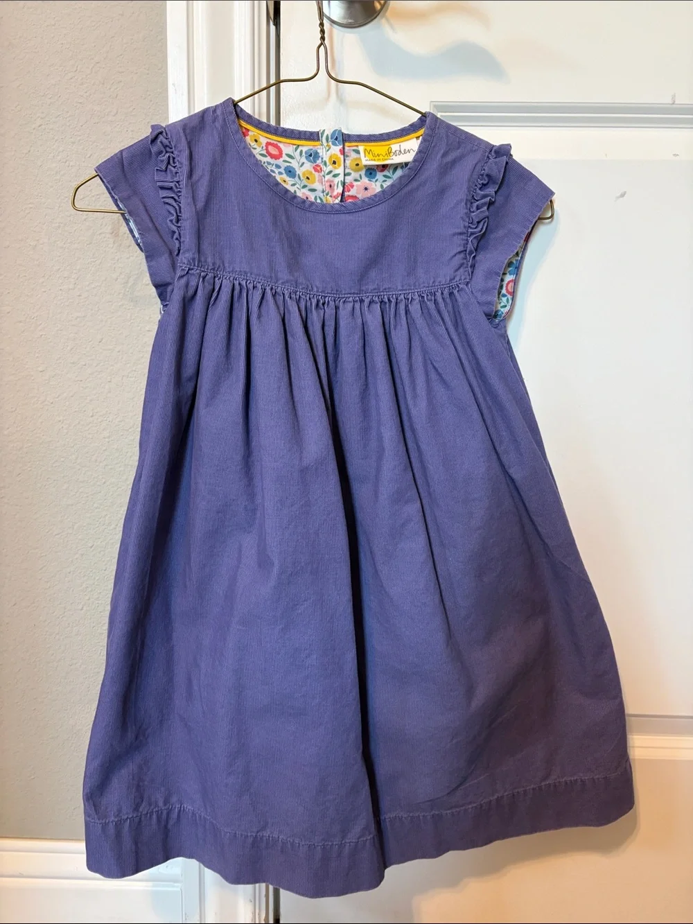 Mini Boden Lavender Purple Corduroy Dress with Floral Lining